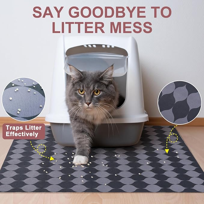 BEAUTYZOO Cat Litter Mat, 32" x 45" Large Litter Trapping Mat, Waterproof | Scatter Control, Absorbent Urine‑Proof, Soft On Paws, Non‑Slip, Machine Washable, For Indoor Cats & Kittens, Floor Use