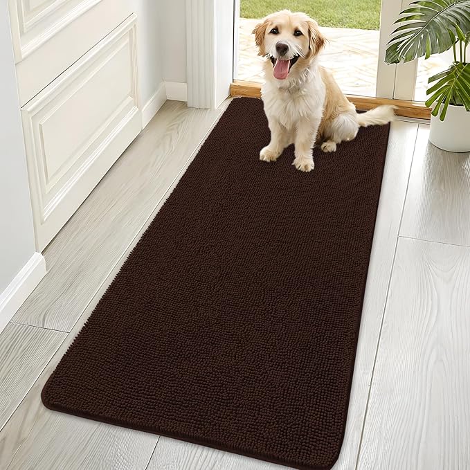 OLANLY Dog Door Mat for Muddy Paws 70x35, Super Absorbent Chenille Mud Mat | Brown, Absorbs Moisture and Dirt, Non-Slip Machine Washable Doormat, Quick-Drying Indoor Entryway Floor Carpet for Dogs