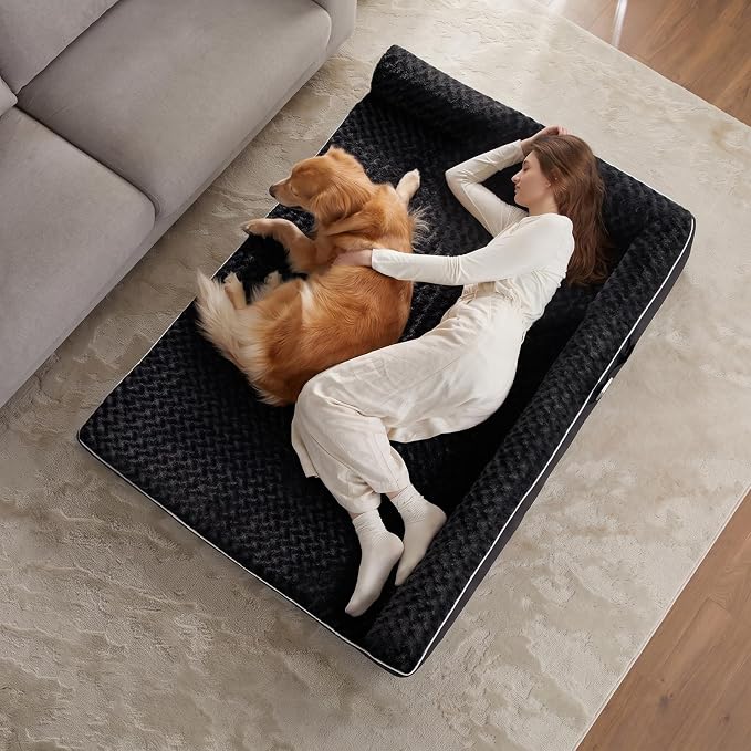 BFPETHOME Orthopedic Washable Dog Bed, Sleeping Couch for Large Senior Dogs | Deluxe Plush Rose Velvet Washable Cover, Egg Crate Foam Support, Waterproof Lining, Non-Slip Bottom, Senior Dogs
