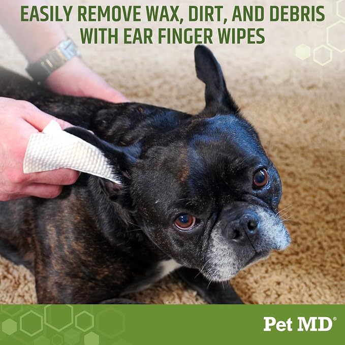 Pet MD Dog Ear Cleaning Wipes - with Eucalyptus & Aloe Vera for Dogs - 50ct | Extra-Coverage and Large Design - Alcohol-Free Pet Ear Cleaning Finger Wipes to Remove Dirt, Debris, and Wax