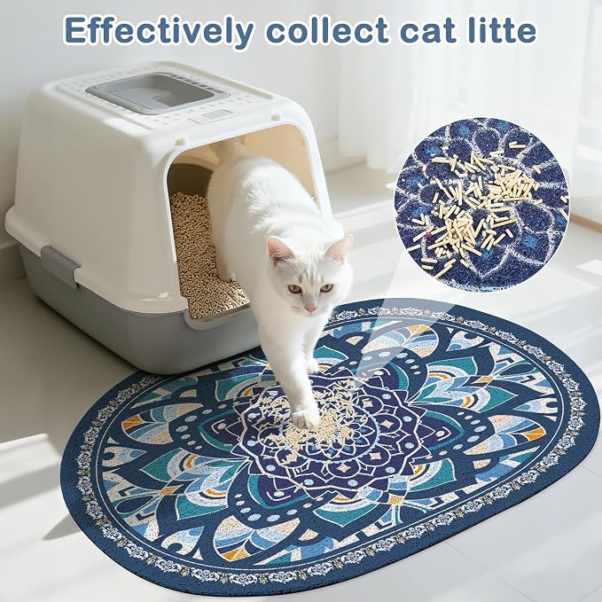 Glittme 33"x22" Cat Litter Mat with Mesh Design - Non-Slip & Waterproof Litter Trapping Pad for Litter Box Protects Floors from Stains Soft Texture for Pets,Navy