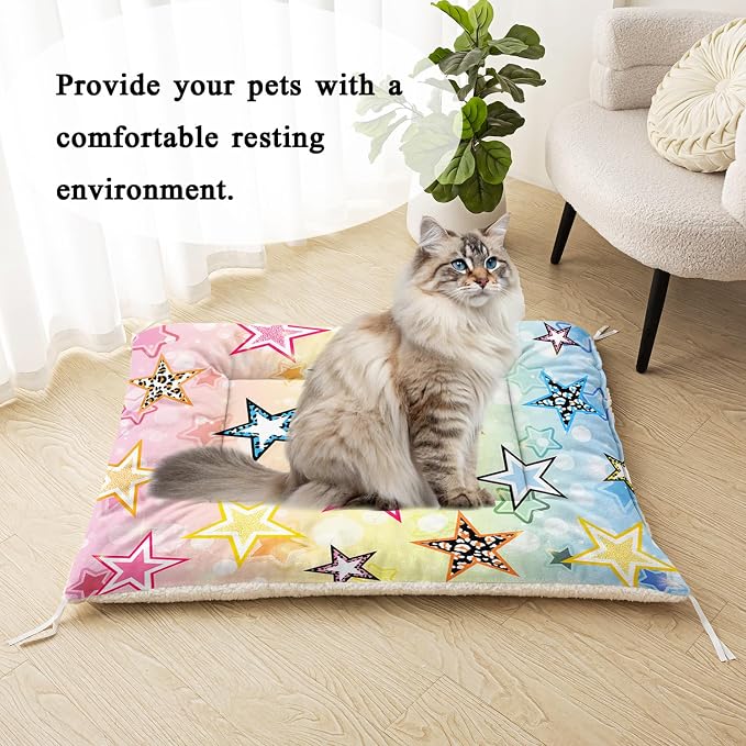 HOSIMA Star Pattern Pet Bed Mat,Fuzzy Washable Pet Crate Pad,Soft Cozy Dog Sleeping Mat,Plush Pad Suitable for Large Fluffy Dog Bed,42L*32W Inch,Colorful.