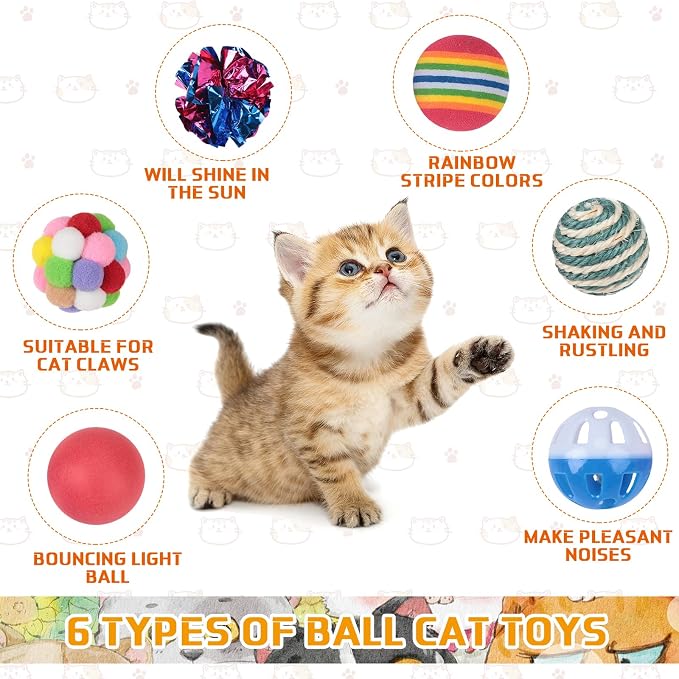 Shappy 150 Pcs Cat Toys for Indoor Cats Bulk, Kitten Toys Pack, Variety Interactive Gift Including Mice Rainbow Balls Spring Crinkle Balls Gift for Kitty Kitten Cat(Classic)