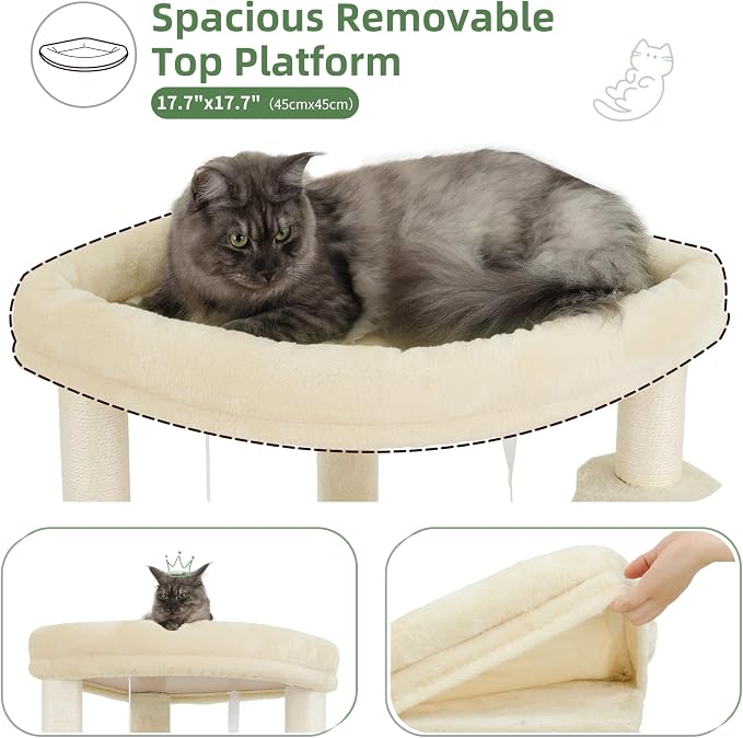 Corner Cat Tree Tower with All Sisal Scratching Posts GCT025MU | 44.1" Cat Furniture with Multi-level Cat Condo, Cat Cave, Hanging Basket, Sisal Scratching Ramp for Indoor Cats, Beige