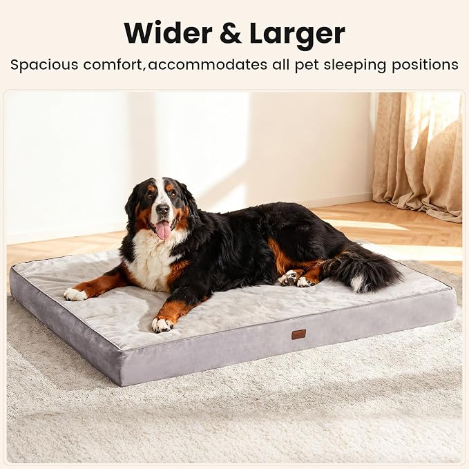 OhGeni Orthopedic Waterproof Dog Bed for Extra Large Dogs, Machine-Washable Removable Cover in Easy-Clean Fabric, Reversible Memory Foam & Easy-Carry Handle, Wider and Larger, 54 inch (Gray)