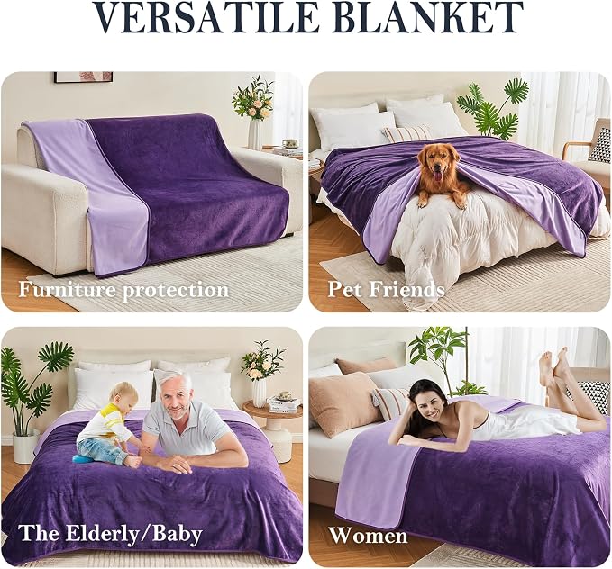 Waterproof Blanket 30"x40" for Dogs Cats, Reversible Waterproof Bed Cover for Pets, Soft Leakproof Blanket for Bed Couch Sofa Furniture Protector, Dark Purple/Light Purple