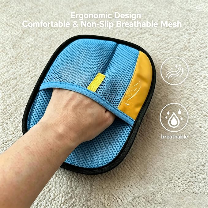 SHIAWASENA Pet Hair Removal Gloves, 2 Pack Electrostatic Washable Blue Mesh with Grooming Comb | Pet Hair Remover for Laundry, Couch, Furniture, Carpet, Car Seat, Cats & Dogs,Reusable