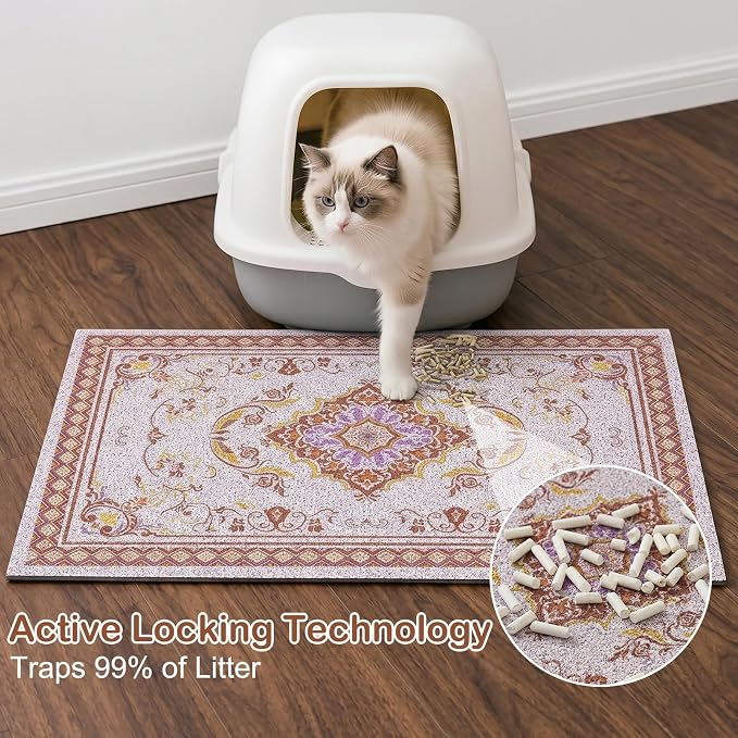 Glittme Cat Litter Mat, 24"x15" Non-Slip Washable Trapping Mat for Cats | Litter Trapping Mat With Thick PVC Coil To Catch Scatter, Soft On Paws And Waterproof Bottom To Protect Floors