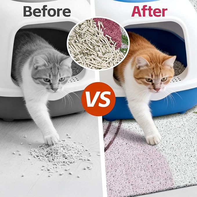 Cat Litter Mat Litter Trapping Mat, 33"x22" Waterproof Urine Proof Litter Box Mat Catcher Mat Non-Slip Washable for Kitty Kitten, Pink