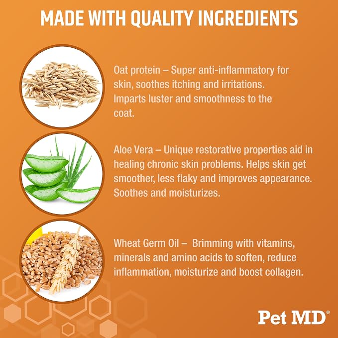 Pet MD Oatmeal & Aloe Shampoo for Dogs & Cats - Itchy Skin Support - 16oz | Soap-Free & Alcohol-Free Formula – Cleans Skin & Coat While Helping Maintain Natural Moisture