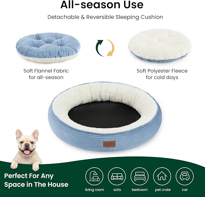 Love's cabin Round Donut Cat and Dog Cushion Bed, 30in Pet Bed for Medium or Large Dogs, Anti-Slip & Water-Resistant Bottom, Soft Durable Fabric Pet Beds, Washable Calming Cat Bed, Sky Blue