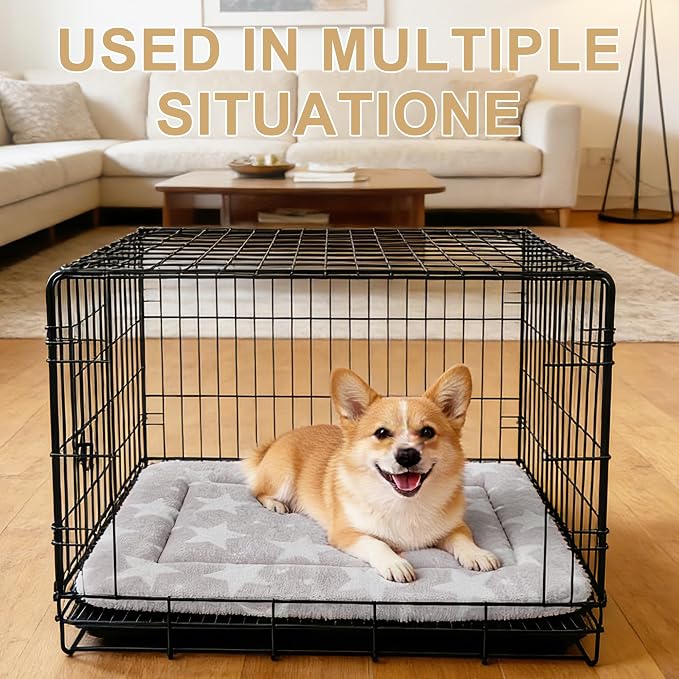 Dog Bed Mat – Soft & Comfortable Dog Kennel Pad for Crate – Durable Crate Bed & Mat for Dogs & Cats – Ideal for Crate, Kennel, and Home Use (Big&Little Stars Grey, S(24"*18"*1.5"))
