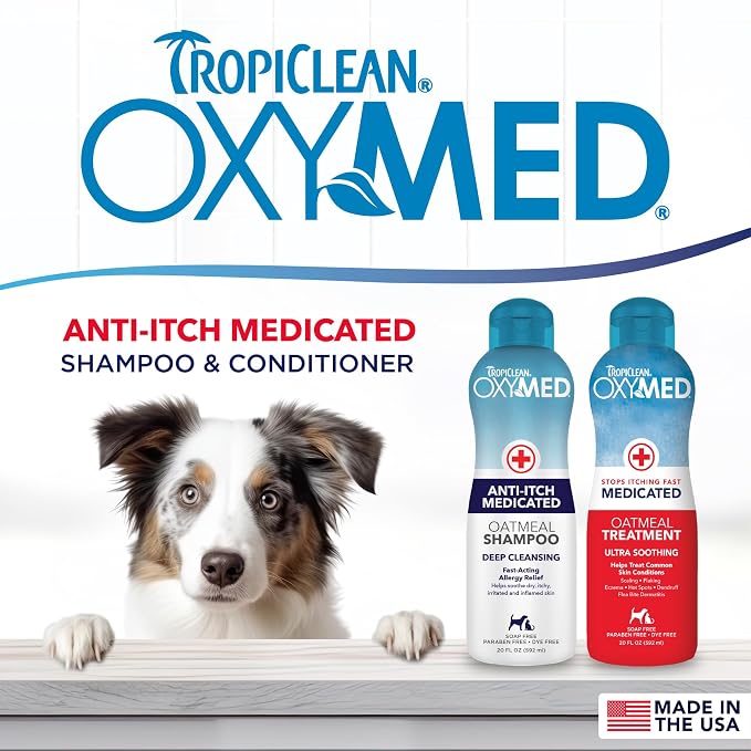 TropiClean OxyMed Medicated Cat & Dog Shampoo & Conditioner, Set of 2 | Skin-Soothing Oatmeal Formula | For Itchy Skin | Shampoo & Conditioner Set | For Dogs & Cats
