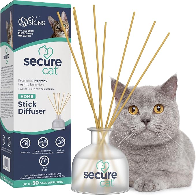 SIGNS SecureCat Calming Diffuser for Supporting Calm and Well-Being to Help Relieve Any Feeling of Anxiety or Stress, Cat Pheromone Passive Stick Diffuser Home Starter Kit