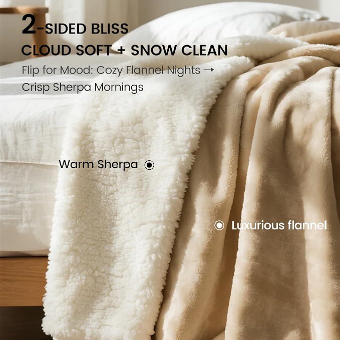 gogobunny Waterproof Bed Blanket, Reversible Sherpa Fleece Throw Blanket for Dog Puppy Cat, Furniture Cover Protects Bed Couch Sofa from Liquid Pee and Pet Fur (Beige, 50x60 inches)