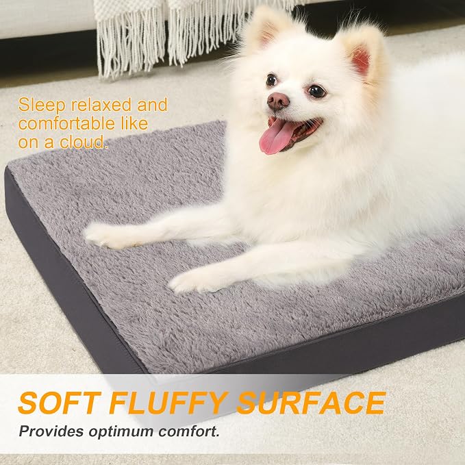 KSIIA Orthopedic Dog Bed for Small Dogs with Waterproof, Dark Grey, 23x17 | Deluxe Soft Plush Dog Crate Bed, Washable Pet Mat with Removable Cover & Egg Crate Foam for Small Dogs Sleeping & Relaxing