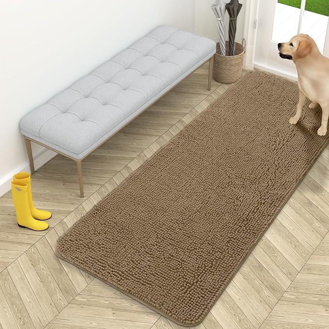 OLANLY Dog Door Mat for Muddy Paws 59x24, Super Absorbent Chenille Mud Mat | Tan, Absorbs Moisture and Dirt, Non-Slip Machine Washable Doormat, Quick-Drying Indoor Entryway Floor Carpet for Dogs