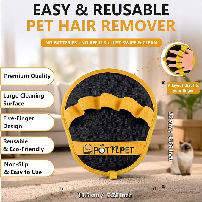 Pet Hair Removal Glove for Dogs & Cats – Reusable Electrostatic Magic Brush Five Finger Grooming Mitt, Washable Pet Hair Remover Tool for Laundry, Couch, Carpet, Car Seat, Clothing & Furniture | Reusable & Washable, No Refills Needed