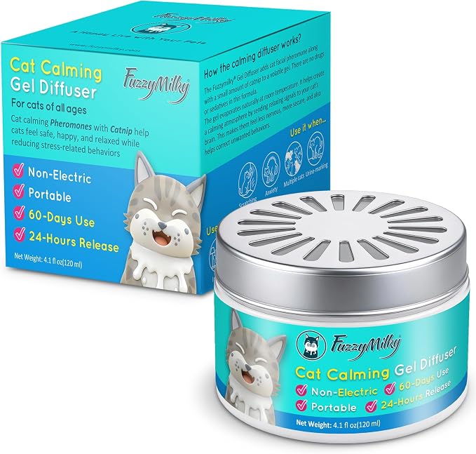 Cat Pheromone Calming Diffuser Gel, Unplugged Cordless Cat Calming | for Cat Anxiety Relief from New Home, Car Rides, Travel, Scratching & Urine Marking, 2 Months Supply (120 ml, 4.1 f oz)