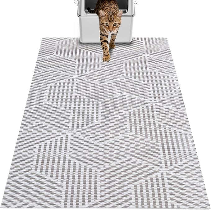 Cat Litter Mat, 40"x25" Jumbo Foam Litter Box Mat | Extra Large Coverage, Soft on Paws, Trimmable Design, BPA-Free Foam, Leak-Proof, Machine Washable, Beige Geo