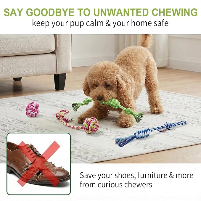 Dog Rope Toys 4 Pack for Small Dogs & Puppies - Cotton Knot Teething Chew Dog Toy, Interactive Tug of War Set for Boredom Relief, Teeth Cleaning, Indoor/Outdoor Play - Mix Colors Pink