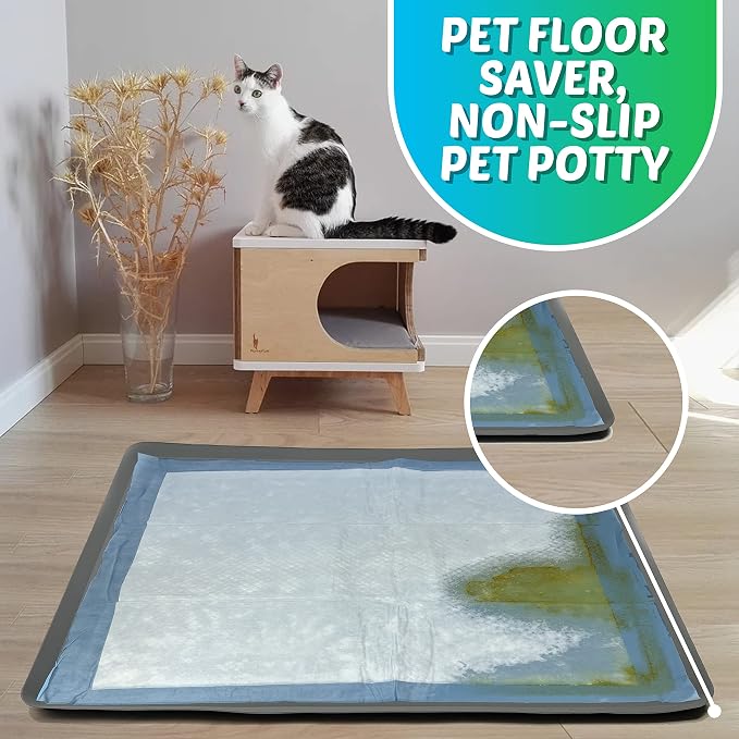 Skywin TidyFriend Dog Pee Pad Holder Fits for 27.5” x 44” Wee Wee Pee Pads - Stable Grip, Raised Edges, Quick-Wipe Silicone Surface Dog Potty Holder for Indoor Flooring Protection (Grey)