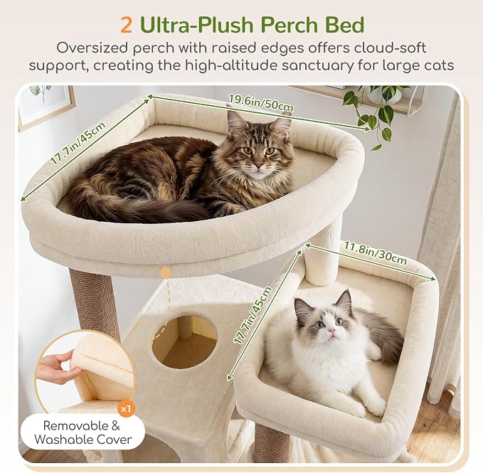 Globlazer 77in Cat Tree Tower for Indoor Cats Large Adult, F77, Beige | Heavy Duty Multi-level Climbing Tower with 6 Scratching Posts & Board, 2 Roomy Condos, 2 Padded Perches, 3 Sturdy Baskets