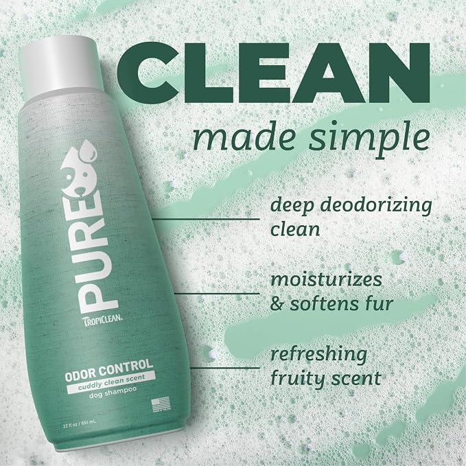 TropiClean Pure Deodorizing Dog Shampoo for Smelly Dogs, Papaya Scent, 22oz