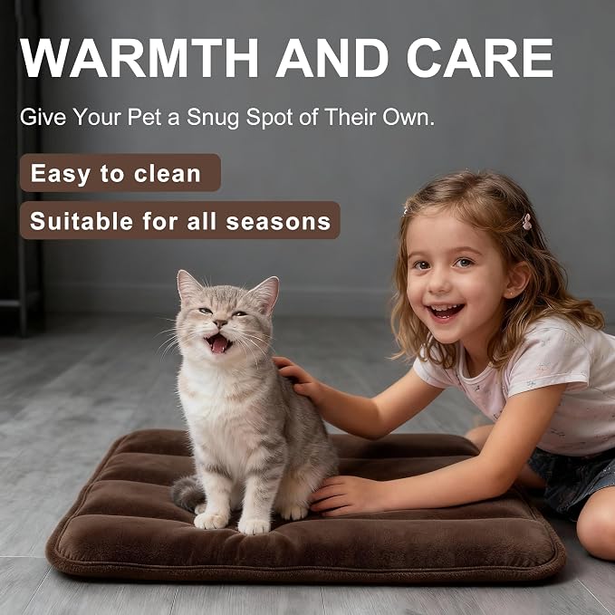 Dog Bed Mat, Reversible Dog Crate Pad with Washable Kennel Mat and Soft Foam, Flat Pet Bed for Dogs & Cats, for Crates Carriers & Travel (Dark Brown, 18" L*12" W*1.5" Th)