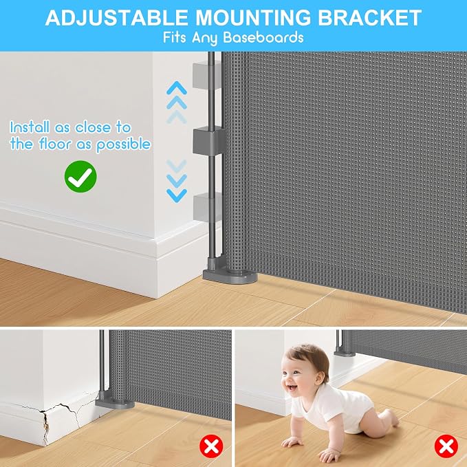 55 Inch Retractable Baby Gates Extra Wide, 41 Inch Reinforced Extra Tall Gate Mesh Safety Gate for Kids Pets, Retractable Dog Gate Baby Retractable Gate for Stair Hallway Doorway Indoor Outdoor, Gray