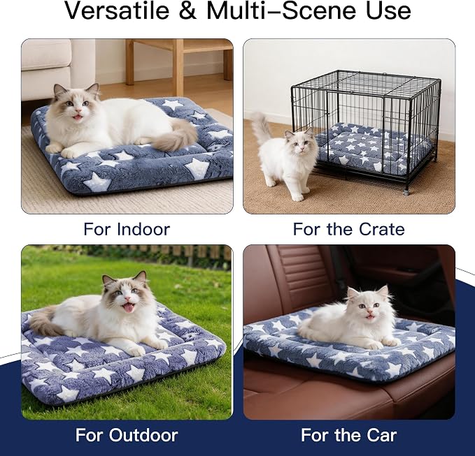 Dog Bed Mat for Crate, Soft Kennel Pad, Durable Comfort Mat for Dogs and Cats, Home and Crate Use (NavyBlue&Star, 18"*14"*1.5")