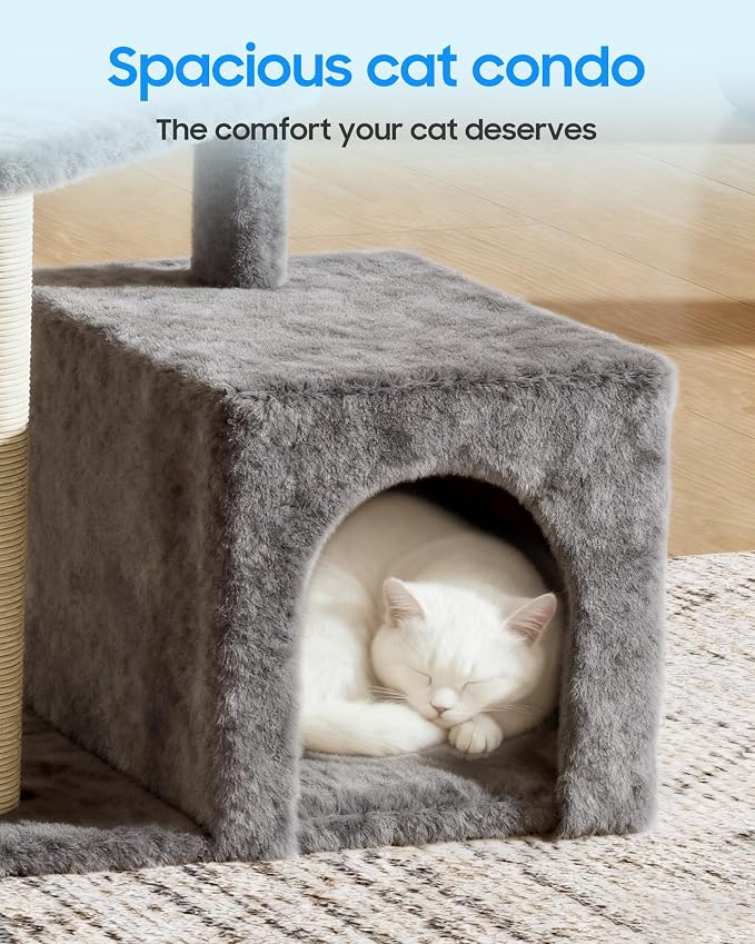 Cat Tree Tower for Indoor Cats, 33 Inches Multi-Level Cat Condo with Scratching Posts, Large Perch, Hanging Toy for Large Adult Cats, Gray