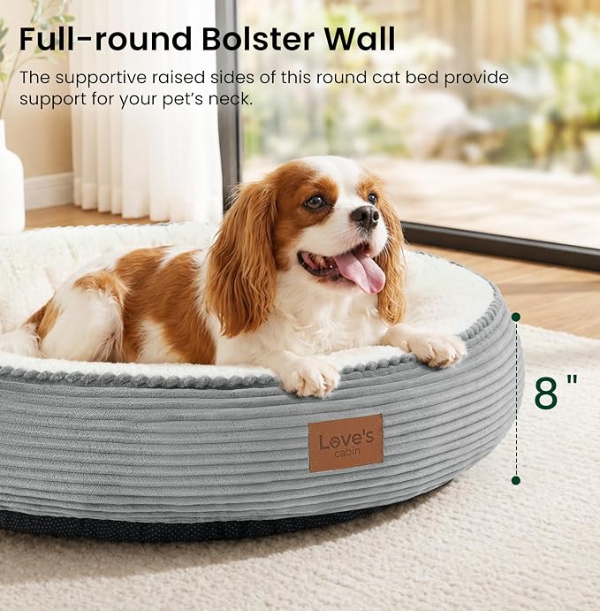 Love's cabin Round Donut Cat and Dog Cushion Bed, 30in Pet Bed for Medium or Large Dogs, Anti-Slip & Water-Resistant Bottom, Soft Durable Fabric Pet Beds, Washable Calming Cat Bed, Light Grey