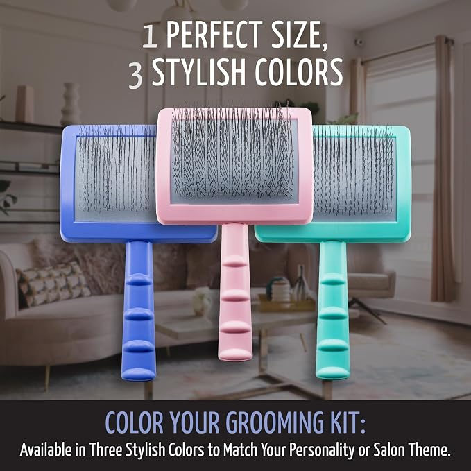 Tauro Pro Line Deshedding Slicker Brush for Dogs & Cats, Soft Pins for Gentle Dematting & Detangling, Grooming Tool for Long & Wavy Coats, Ideal for Doodles, Non-Slip Grip, Purple, Small Size (S)
