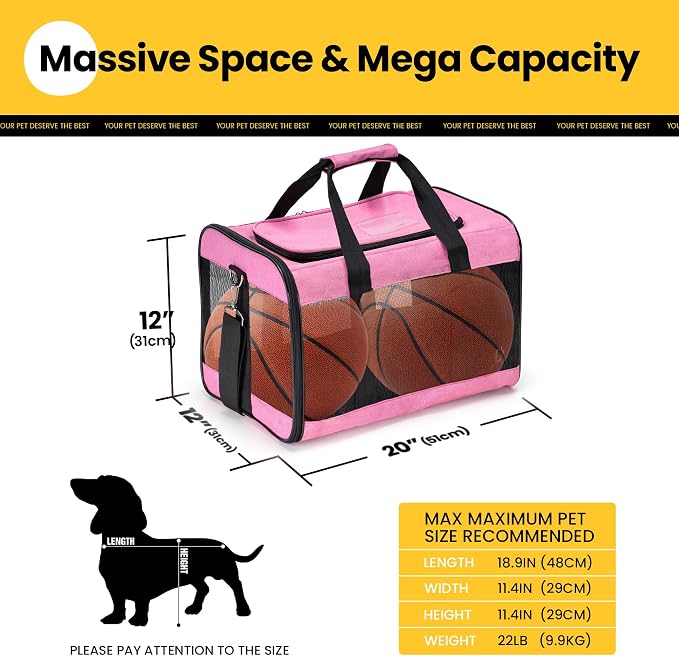 Conlun Dog Carrier Soft Sided, Large Cat Carrier with Inner Safety Leash, Pet Transport Carrier for Large Cats and Medium Dogs up to 20 Lbs, Collapsible Travel Puppy Carrier Bag -Pink L