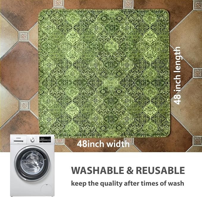 nunubaby Washable Pee Pads for Dogs, Stylish, Non-Slip and Leak-Proof Pee Pads. Reusable Potty Pads for Dogs for Crates and Floors.(Green/Multi,48" x48" )