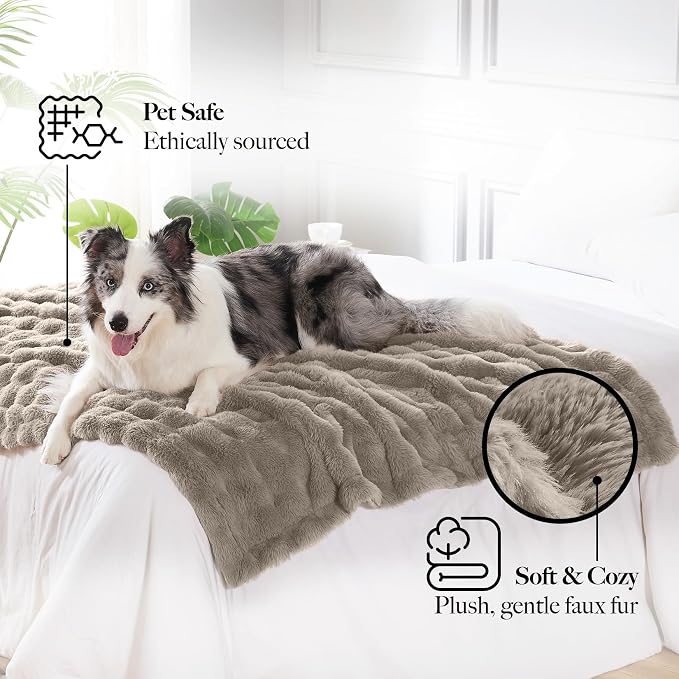 Modern Threads Water-Resistant Faux Rabbit Fur Pet Blanket for Dogs & Cats – Ultra-Soft Couch, Bed & Crate Protector, 50x60 Brown