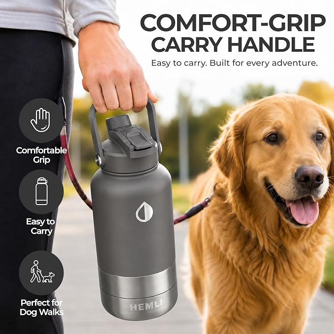 32 oz. Dog Water Bottle, Insulated Dog Travel Water Bottle, Stainless Steel Pet Water Bottle Dispenser Portable Food and Water Bowl for Dogs for Walking Dog Canteen Travel Kit
