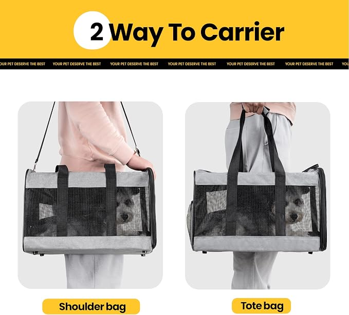 Conlun Cat Carrier Airline Approved, Soft-Sided Dog Carrier with Inner Safety Leash, Pet Transport Carrier for Small-Medium Cats Puppies up to 15 Lbs, Collapsible Travel Kitten Carrier Bag -Gray M