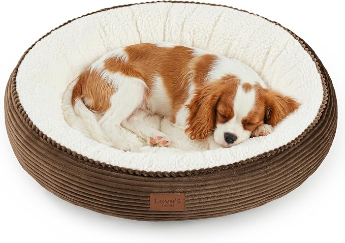 Love's cabin Round Donut Cat and Dog Cushion Bed, 30in Pet Bed for Medium or Large Dogs, Anti-Slip & Water-Resistant Bottom, Soft Durable Fabric Pet Beds, Washable Calming Cat Bed, Dark Brown