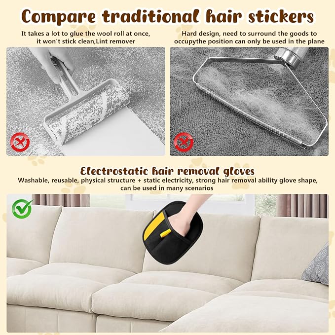 KLIFE 2Pcs Magic Brush Pet Hair, Pet Hair Remover Gloves for Cats & Dogs, Reusable Electrostatic Pet Hair Remover Glove for Couch Furniture, Carpet, Curtain