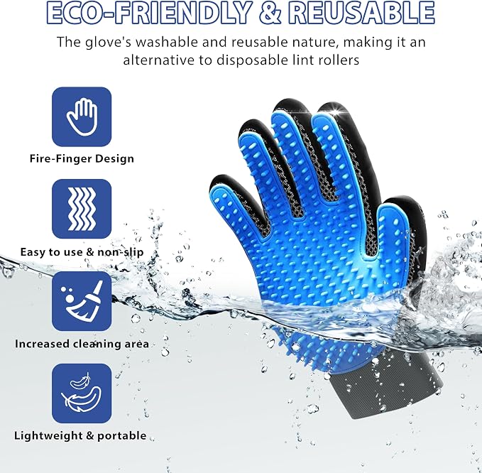 3-in-1 Pet Grooming Kit – Pet Deshedding Glove, 360° Silicone Finger Toothbrush, and Professional Dog Nail Clippers with File – Complete Grooming Set for Cats & Dogs with Short or Long Fur