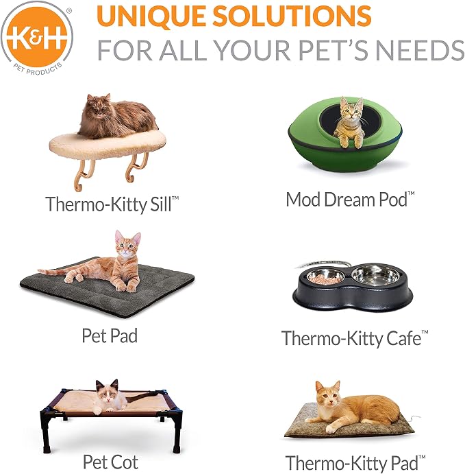 K&H Pet Products Bolster Heated Cat Bed for Indoor Cats, Thermo-Kitty Fashion Splash Orthopedic Foam Heated Pet Bed for Cats or Dogs, Waterproof Pet Heater, Safety Listed Small 18in Round Mocha