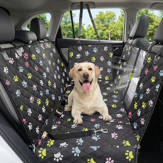 Dog Car Seat Cover, 600D Heavy Durable Dogs Seat Cover for Back Seat, 100% Waterproof Scratch Proof Nonslip Dog Hammock for Car with Side Flap, Pet Seat Covers with SeatBelt for Cars Sedan SUV Trucks