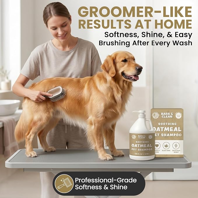 Oatmeal Dog Shampoo for Itchy Dry Skin, 1 Gallon with Pump - Hypoallergenic Anti-Itch Allergy & Sensitive Relief, Smelly Dogs, Aloe Vera Coconut Oil, Sulfate and Paraben Free, Made in USA Bark & Clean