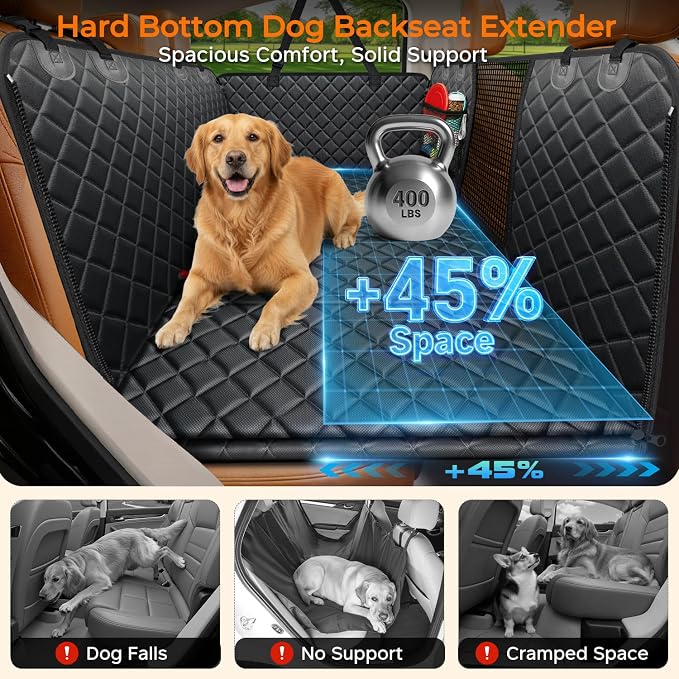 URPOWER Hard Bottom Dog Car Seat Cover for Pets 100% Waterproof Seat Cover Hammock 600D Heavy Duty Scratch Proof Nonslip Durable Soft Back Seat Covers for Cars Trucks and SUVs