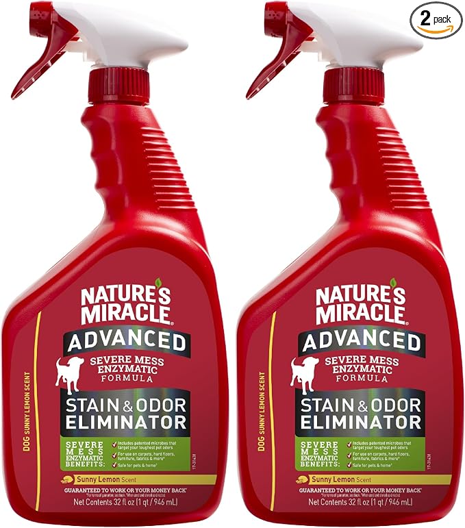 Nature's Miracle Advanced Stain & Odor Eliminator,32 Ounces,Sunny Lemon Scent,Severe Mess Enzymatic Formula For Tough Pet Messes,(Pack of 2)