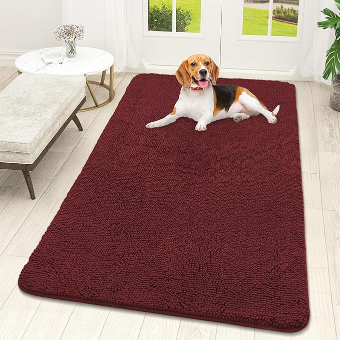 OLANLY Dog Door Mat for Muddy Paws 59x32, Super Absorbent Chenille Mud Mat | Caramel Russet, Absorbs Moisture and Dirt, Non-Slip Machine Washable Doormat, Quick-Dry Indoor Entryway Floor Carpet for Dogs
