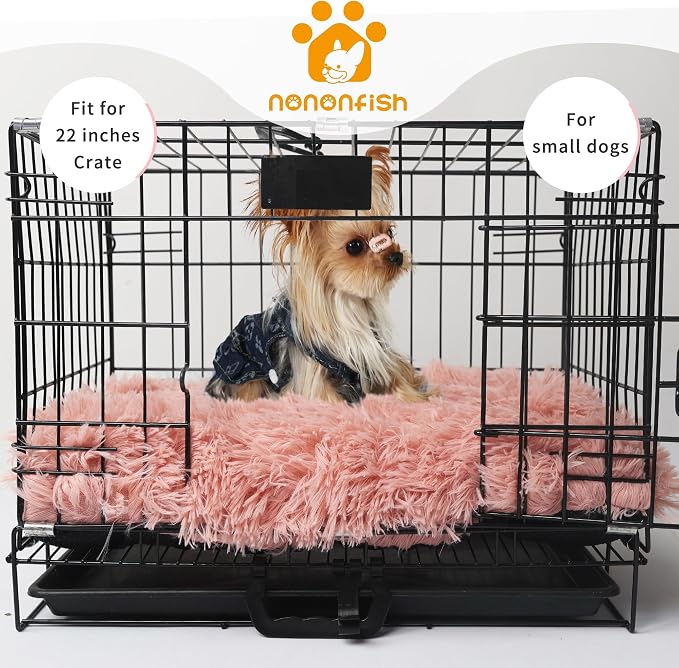nononfish Dog Crate Bed for Small Dogs Washable Orthopedic Flat for Inside Crate Cages Kennel House Sofa Plush Comfy Sleeping Pink 22 in