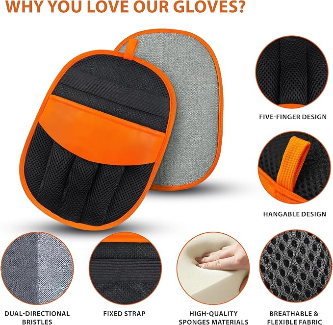 Pet Grooming Glove Set for Dogs & Cats - Professional Pet Hair Removal Glove with Free Nail Clippers and Silicone Finger Toothbrush
